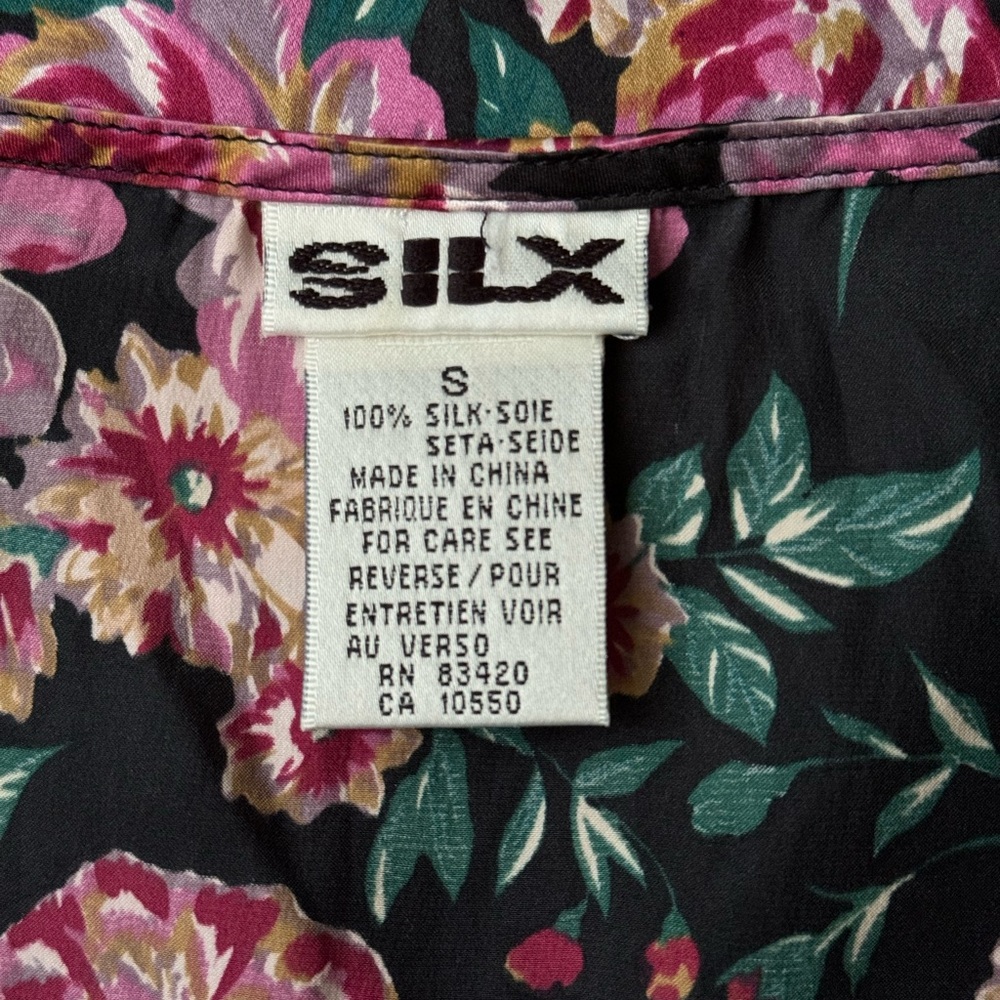 Vintage 90s SILX S Silk Floral Romantic Cottagecore Sleeveless Tank Top Blouse - Picture 5 of 6